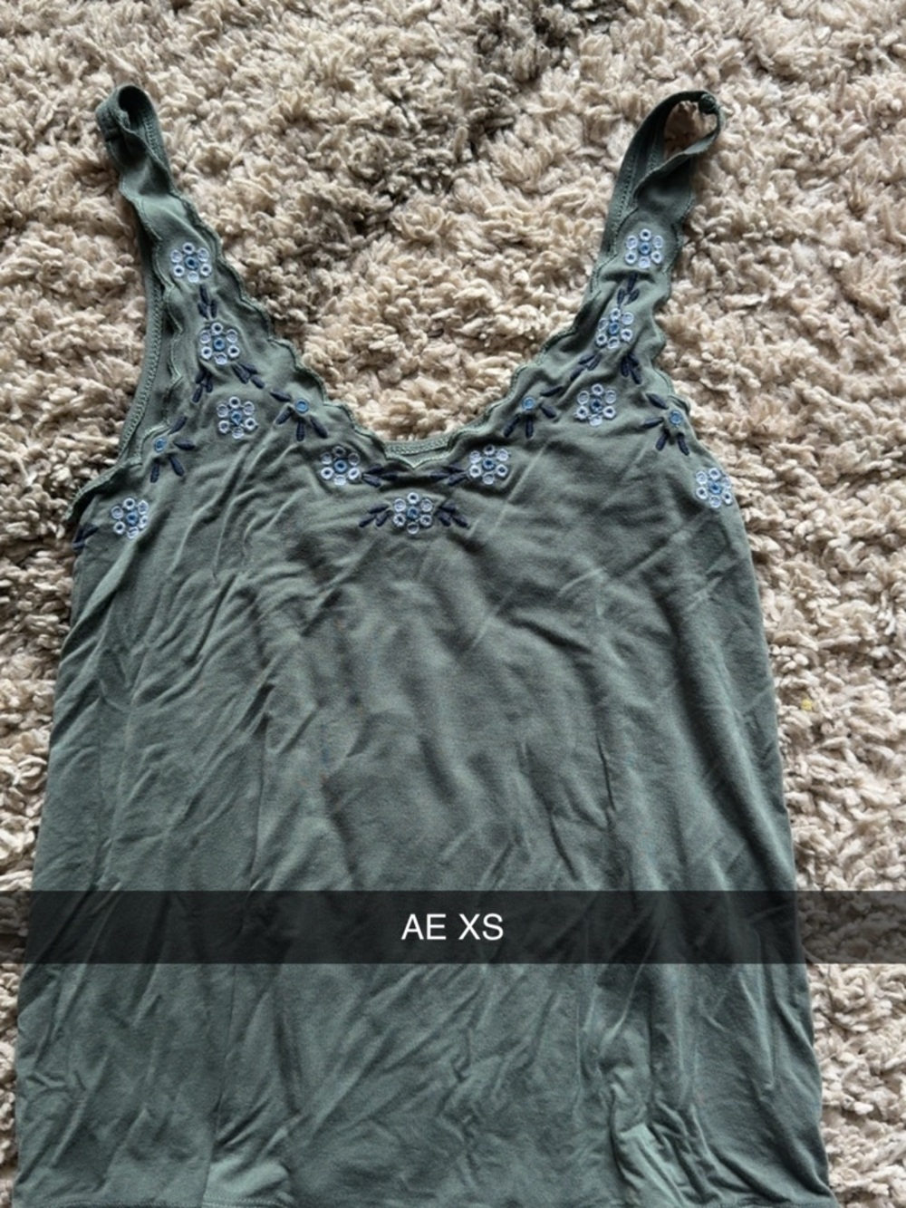 American Eagle Outfitters Olive Green Embroidered V-Neck Camisole